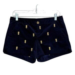 Lilly Pulitzer Velvet Short Adie Navy Blue Embroidered Gold Pineapple Size 2
